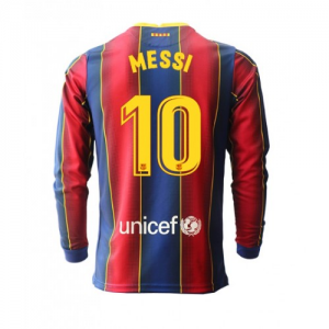 Billige FC Barcelona Lionel Messi 10 Hjemmebanetrøje 2020 21 - Fodboldtrøjer(L/S)