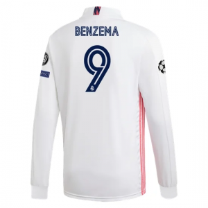 Billige Real Madrid Karim Benzema 9 Hjemmebanetrøje 2020 21 - Fodboldtrøjer(L/S)