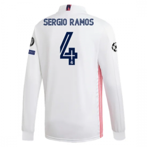 Billige Real Madrid Sergio Ramos 4 Hjemmebanetrøje 2020 21 - Fodboldtrøjer(L/S)